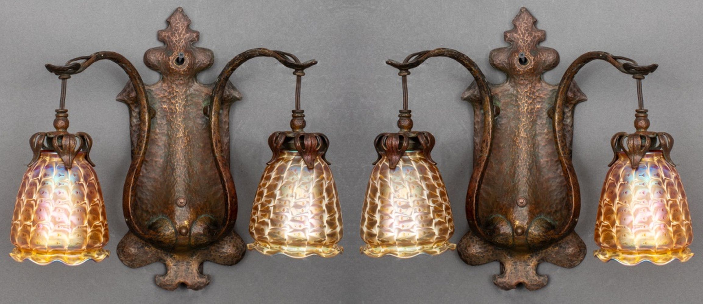 ARTS & CRAFTS BRONZE SCONCES WITH