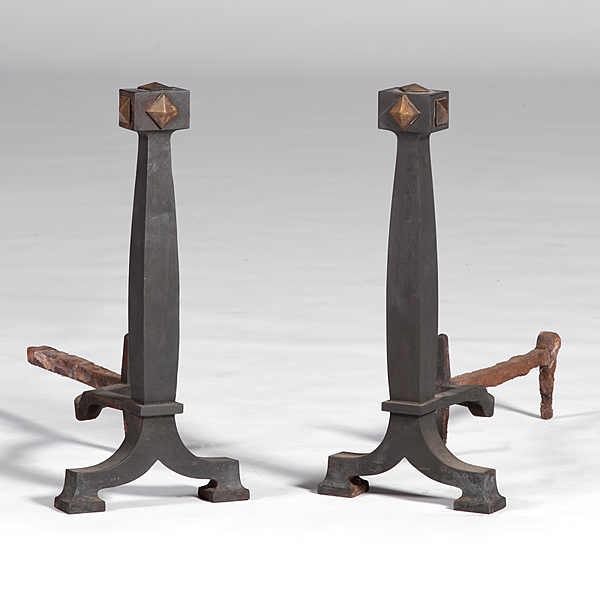 Arts & Crafts Cast-Iron Andirons