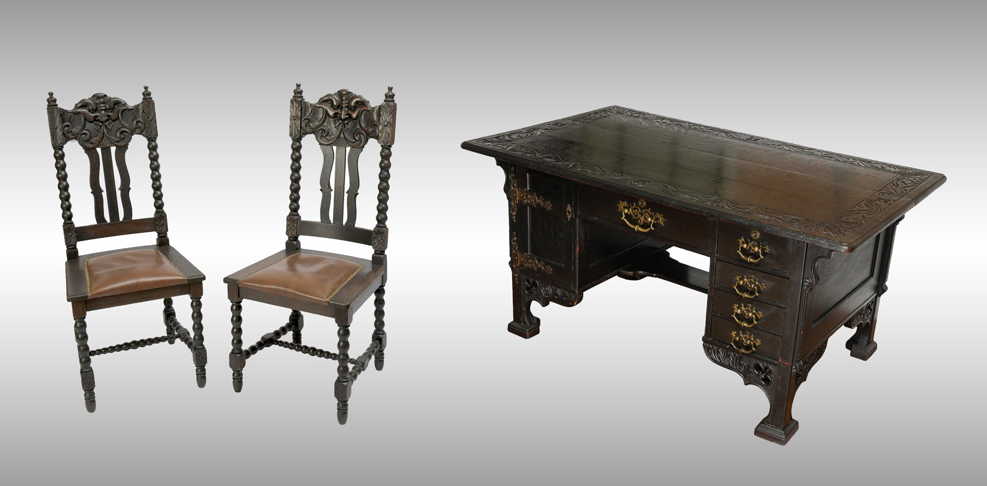 ARTS & CRAFTS DESK AND PAIR OF