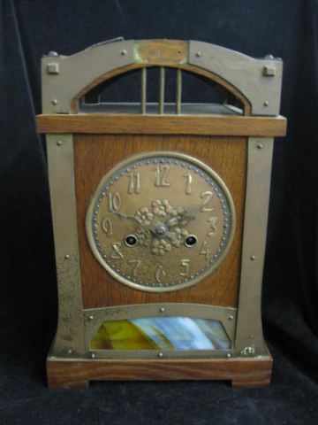 Arts & Crafts Mantle Clock oak with