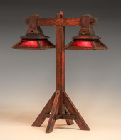 ARTS & CRAFTS OAK & SLAG GLASS