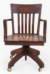 ARTS & CRAFTS OAK WOODEN SWIVE