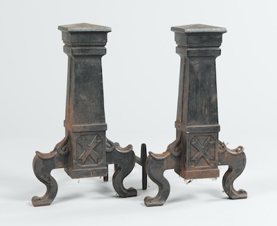 Arts & Crafts Pillar Andirons