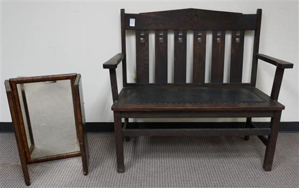 ARTS & CRAFTS STYLE OAK BENCH AND