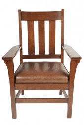 ARTS & CRAFTS STYLE OAK ARMCHA