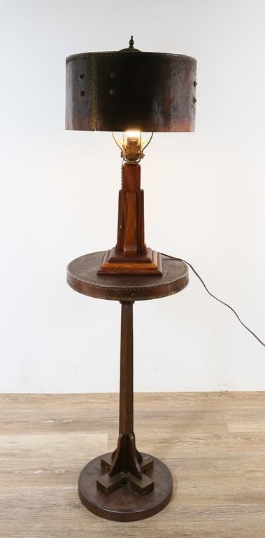 ARTS & CRAFTS WOOD TABLE LAMP AND