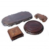 ASIAN 4PC. LARGE CARVED WOOD S