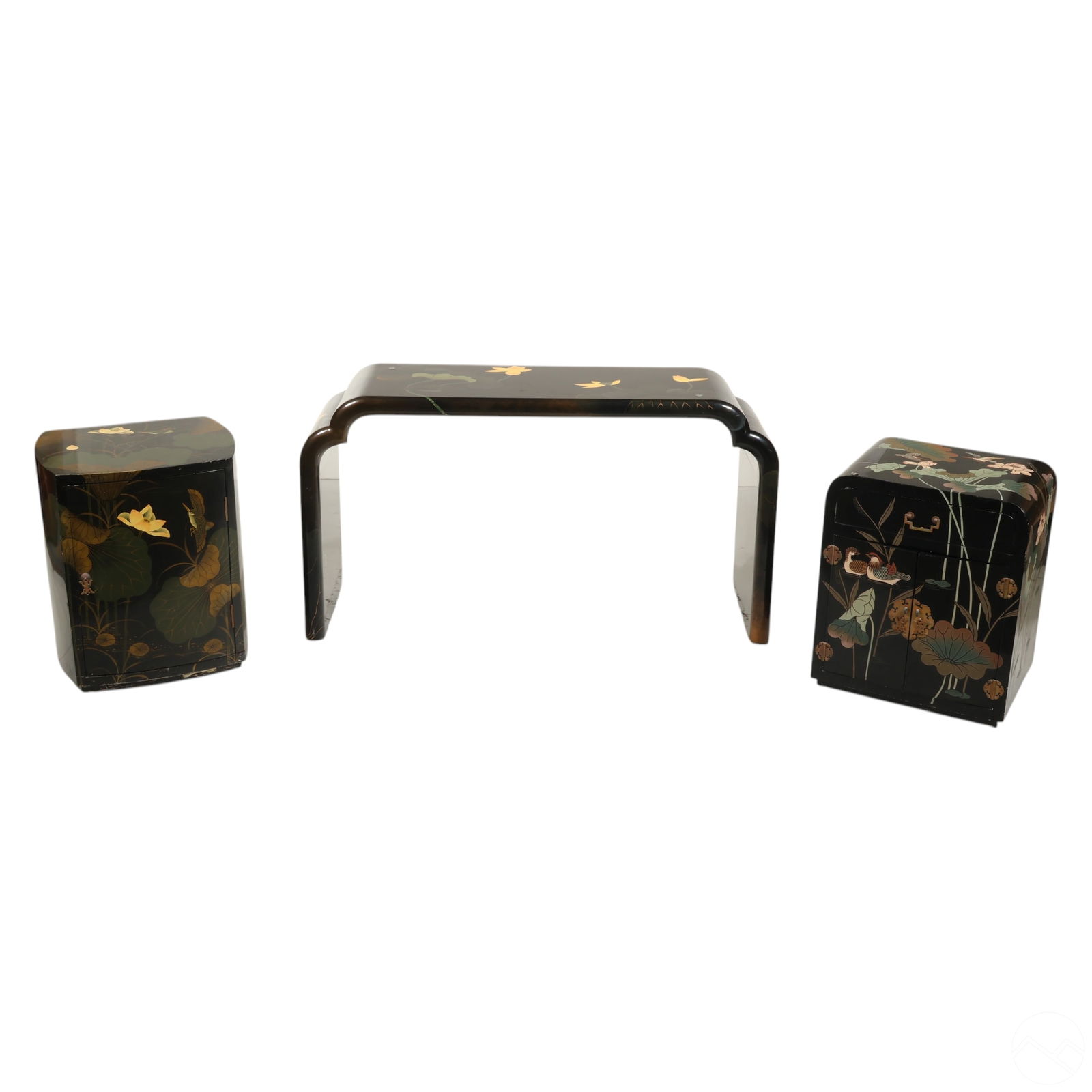 ASIAN BLACK LACQUER CONSOLE AND
