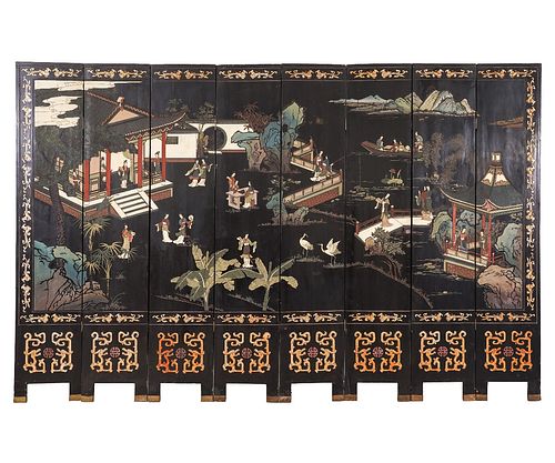 ASIAN BLACK LACQUERED SCREENAsian