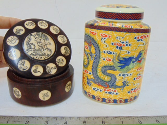 ASIAN BOX & TEA CADDY, EBONY BOX
