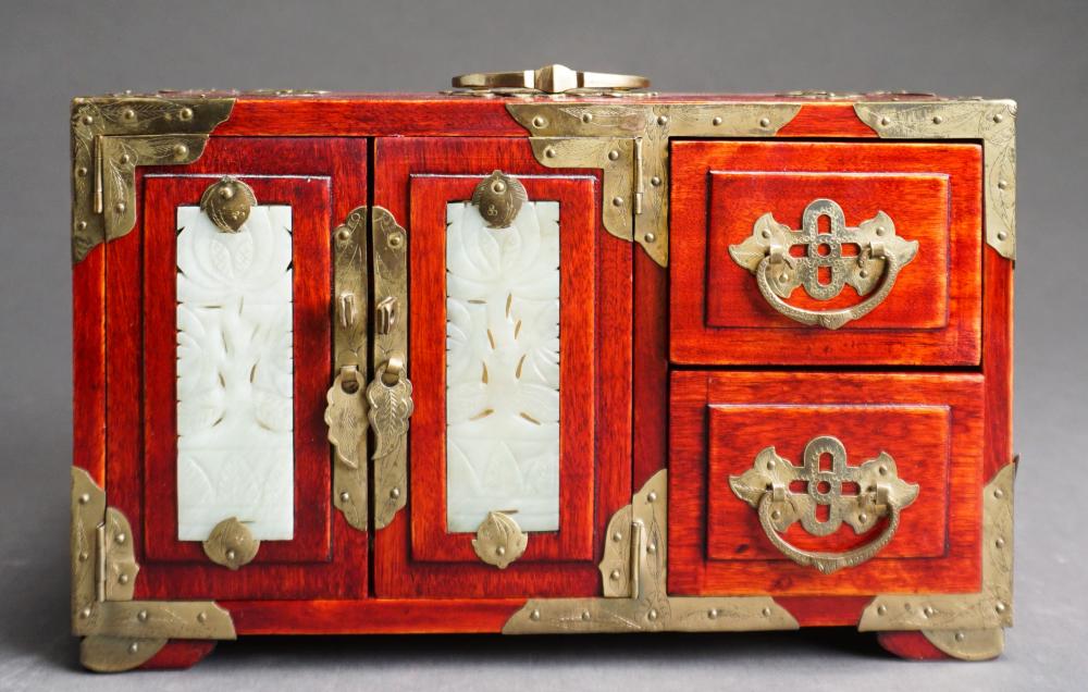 ASIAN BRASS AND HARDSTONE MOUNTED
