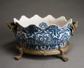 ASIAN BRASS MOUNTED BLUE AND W