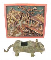 ASIAN: BRONZE CAT FIGURE AND C
