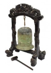 ASIAN BRONZE GONG & HARDWOOD S