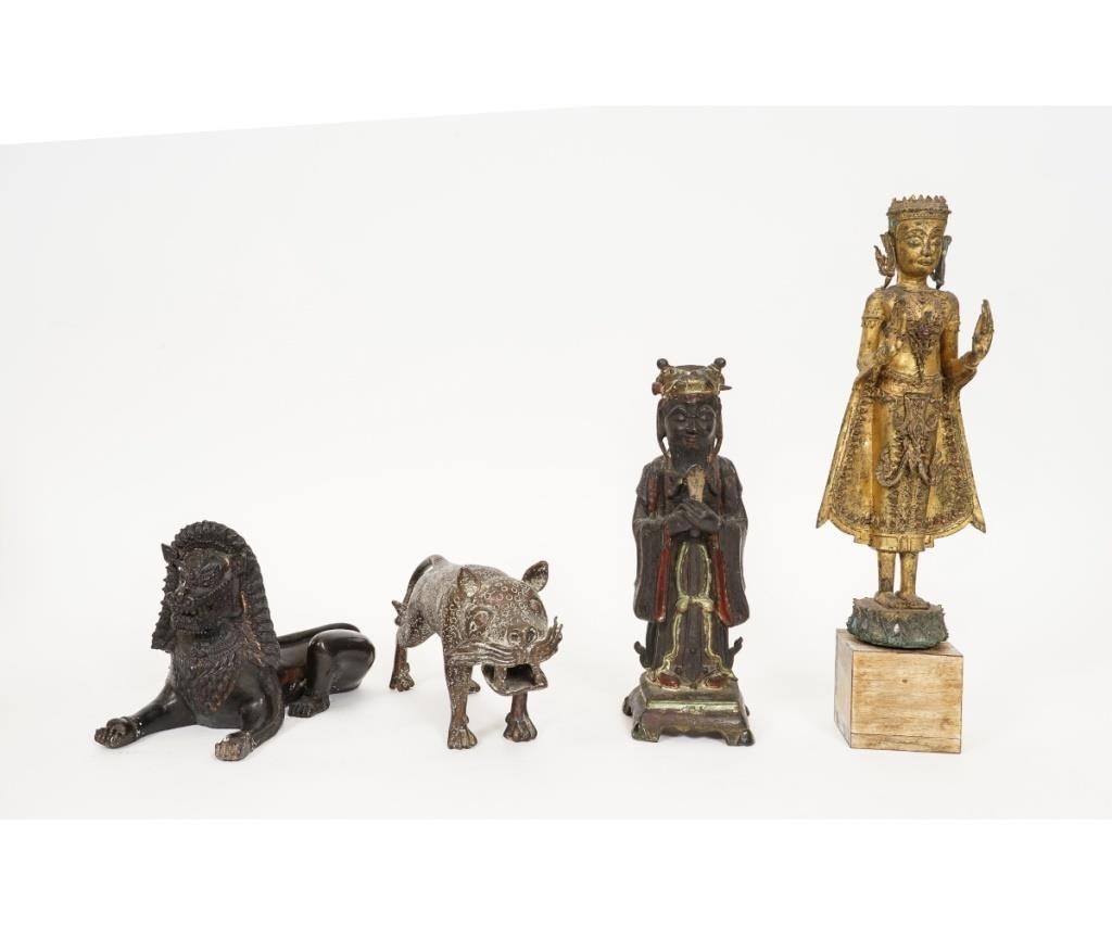 Asian bronze seated Foo dog;