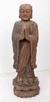 ASIAN BUDDHIST MONK PAINTED WO