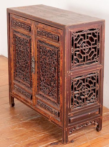 ASIAN CABINET, CARVED, TURN OF