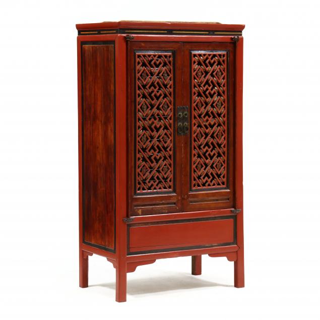 ASIAN CARVED AND PAINTED CABINET