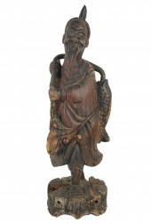 ASIAN CARVED AND PAINTED WOOD