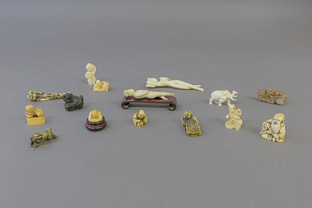 Asian carved bone figures, etc.