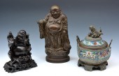 ASIAN CARVED BUDDHA, CLOISONNE