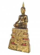ASIAN CARVED GILTWOOD SEATED F
