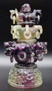 ASIAN CARVED GREEN AND PURPLE