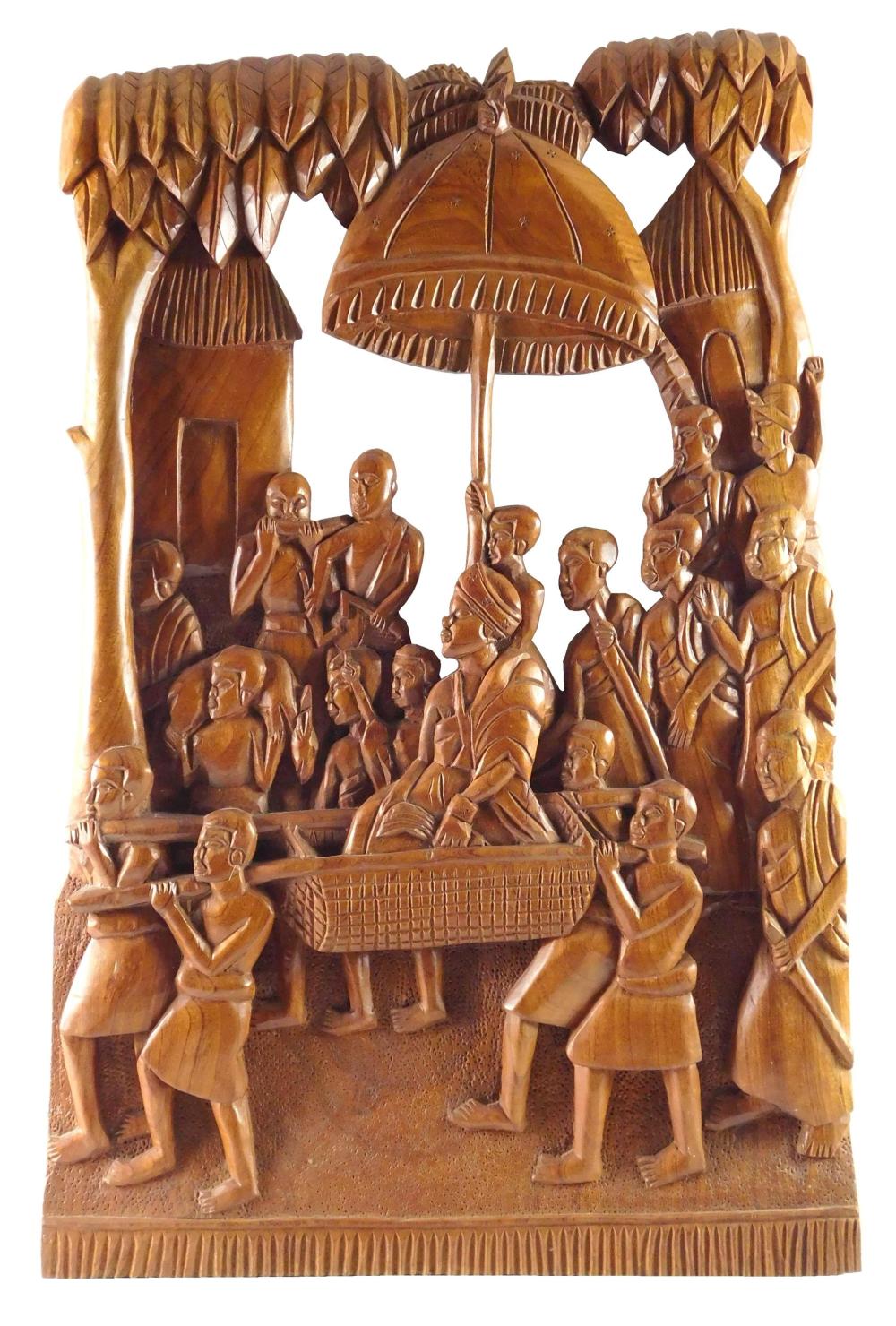 ASIAN: CARVED IN RELIEF WOOD PLAQUE