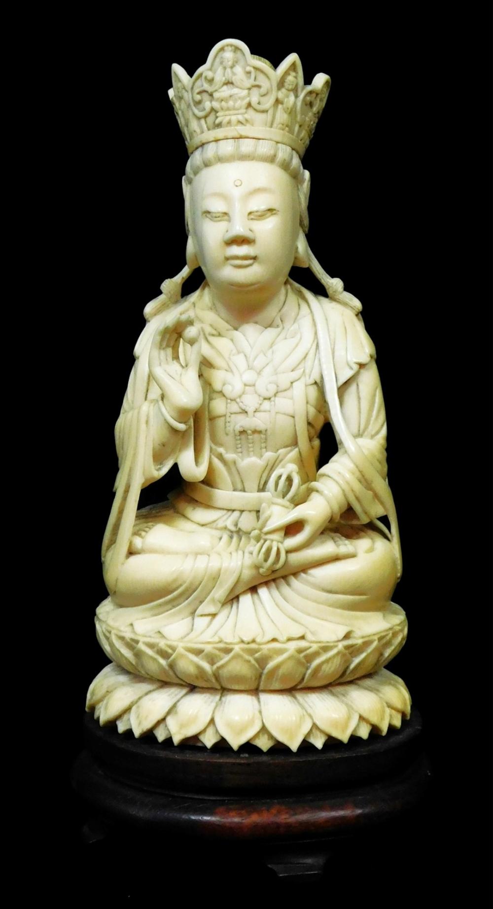 ASIAN: CARVED IVORY FIGURE, CROWNED