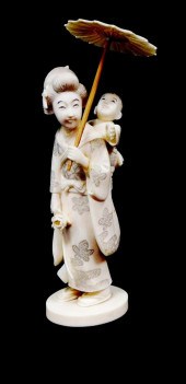 ASIAN: CARVED IVORY WOMAN AND