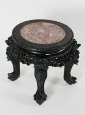 ASIAN CARVED TEAKWOOD MARBLE T
