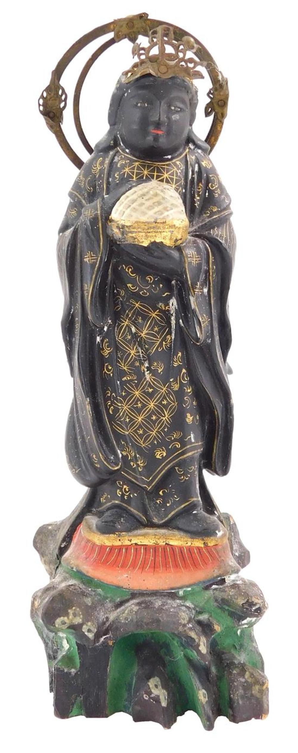 ASIAN: CARVED WOOD DEITY FIGURE