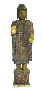 ASIAN: CARVED WOOD DEITY SCULP