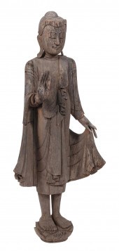 ASIAN CARVED WOOD FIGURE OF AB