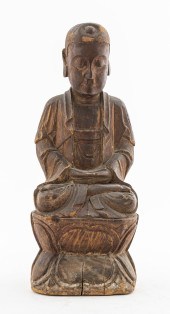 ASIAN CARVED WOOD SEATED GUAN
