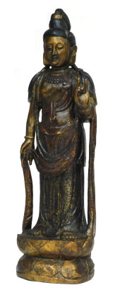 ASIAN: CARVED WOODEN DEITY STA