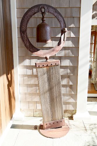 ASIAN CAST IRON GONG BELL WITH WOOD