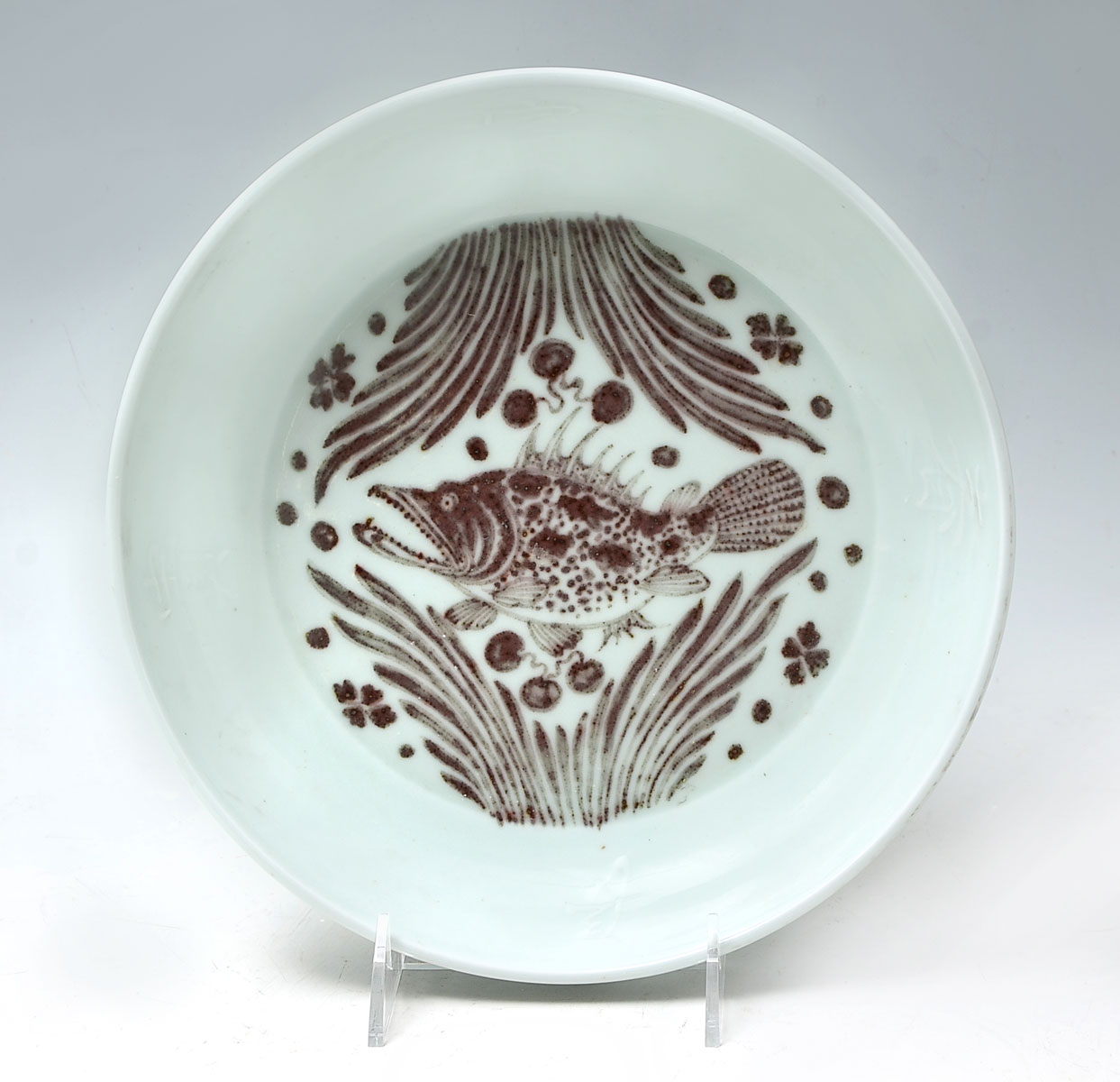 ASIAN CELADON GLAZED FISH LOW BOWL:
