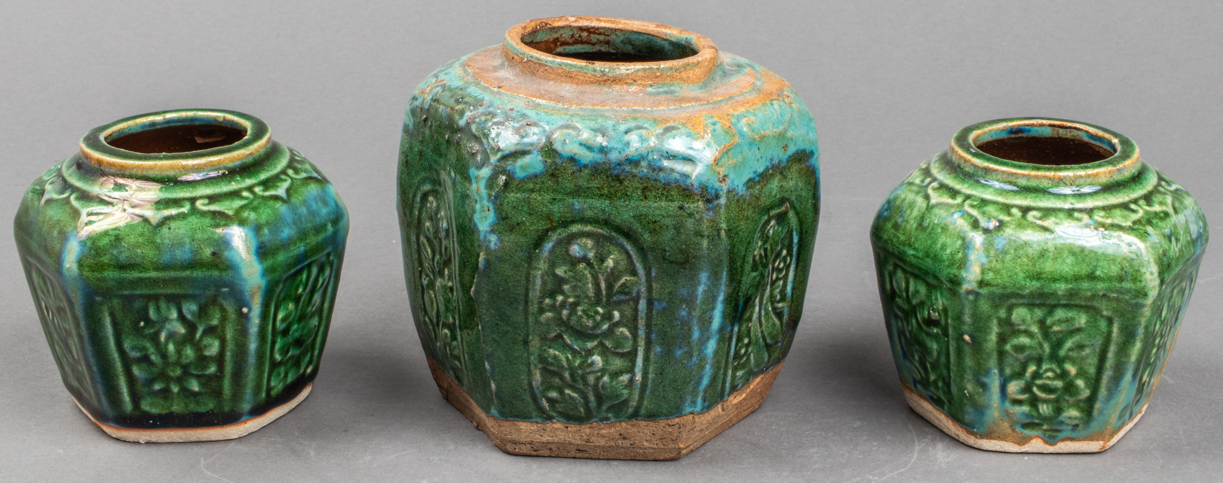 ASIAN CERAMIC VASES, 3 Three rustic
