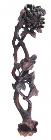 ASIAN: CHINESE CARVED WOOD RUY