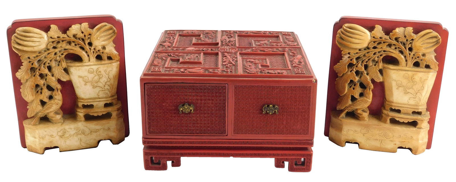 ASIAN: CINNABAR TABLE TOP CHEST AND