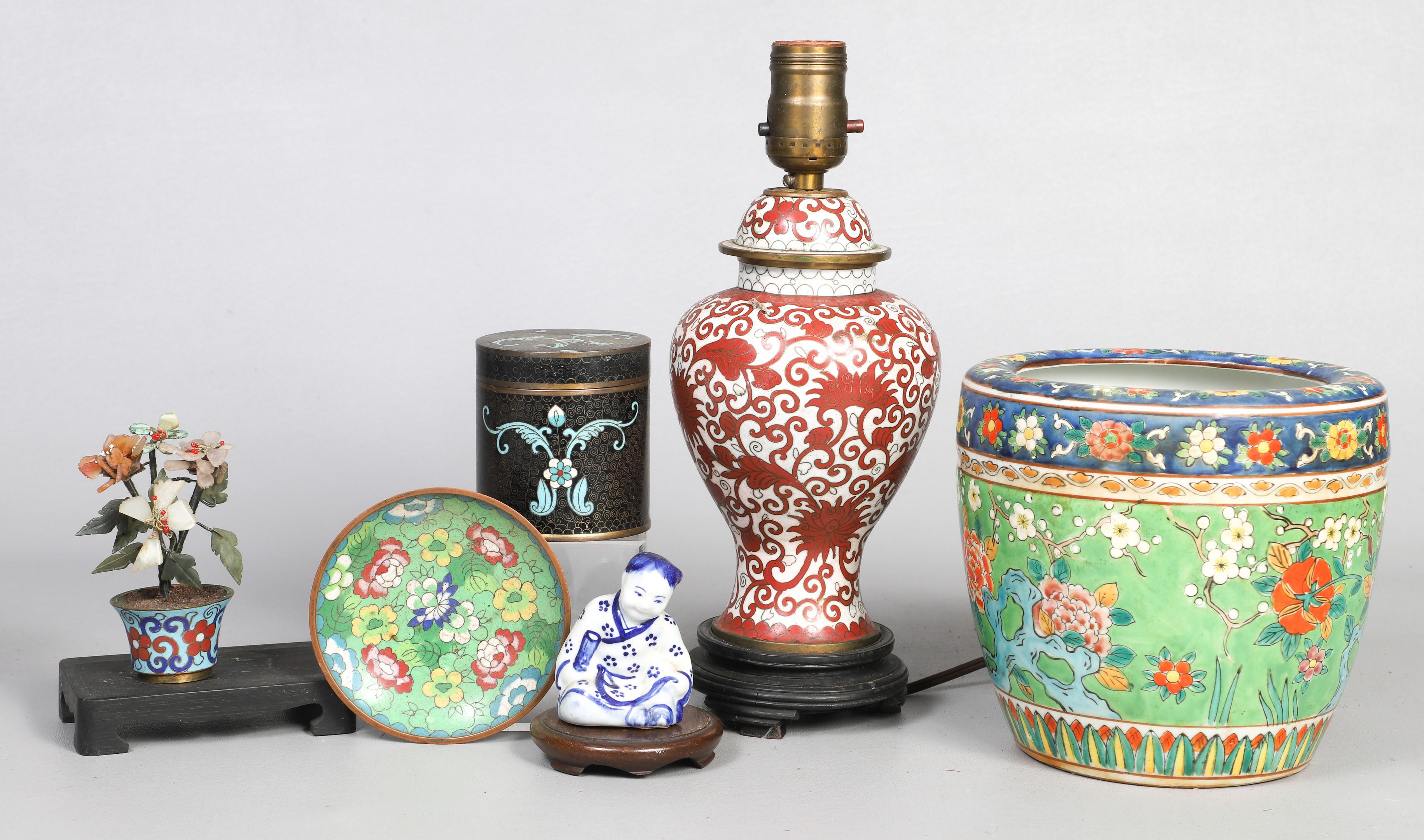 Asian Cloisonne and jardiniere to