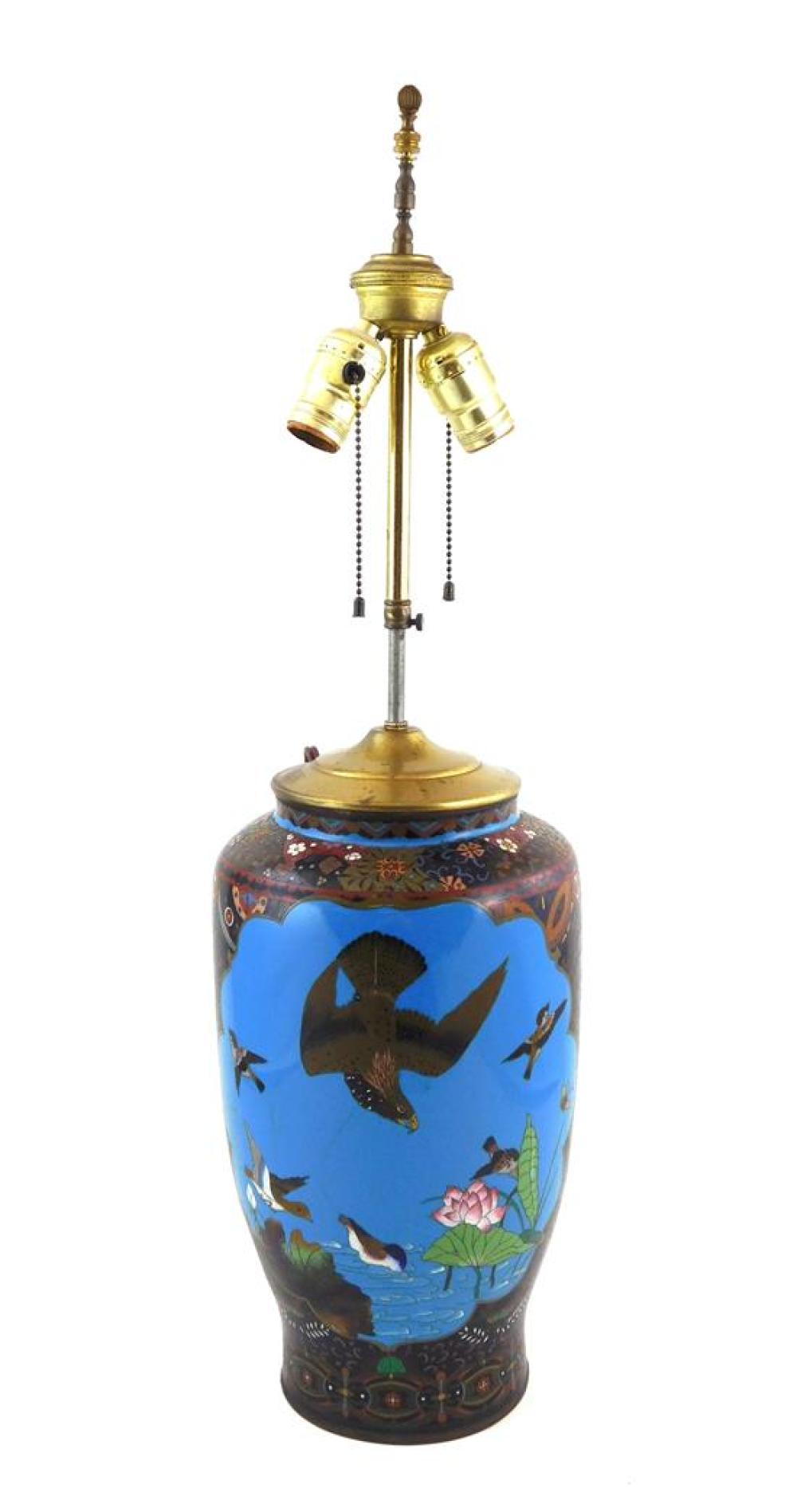ASIAN: CLOISONNE LAMP BASE, BLACK