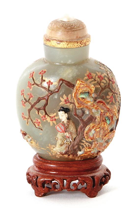 Asian decorated jade snuff bottle