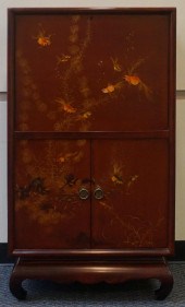 ASIAN DECORATED RED LACQUER FA