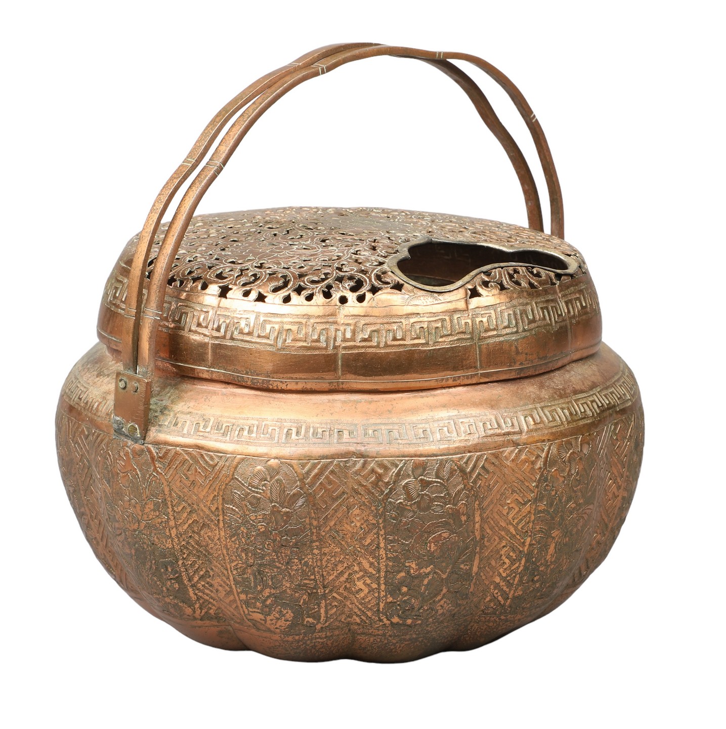 Asian embossed copper hand