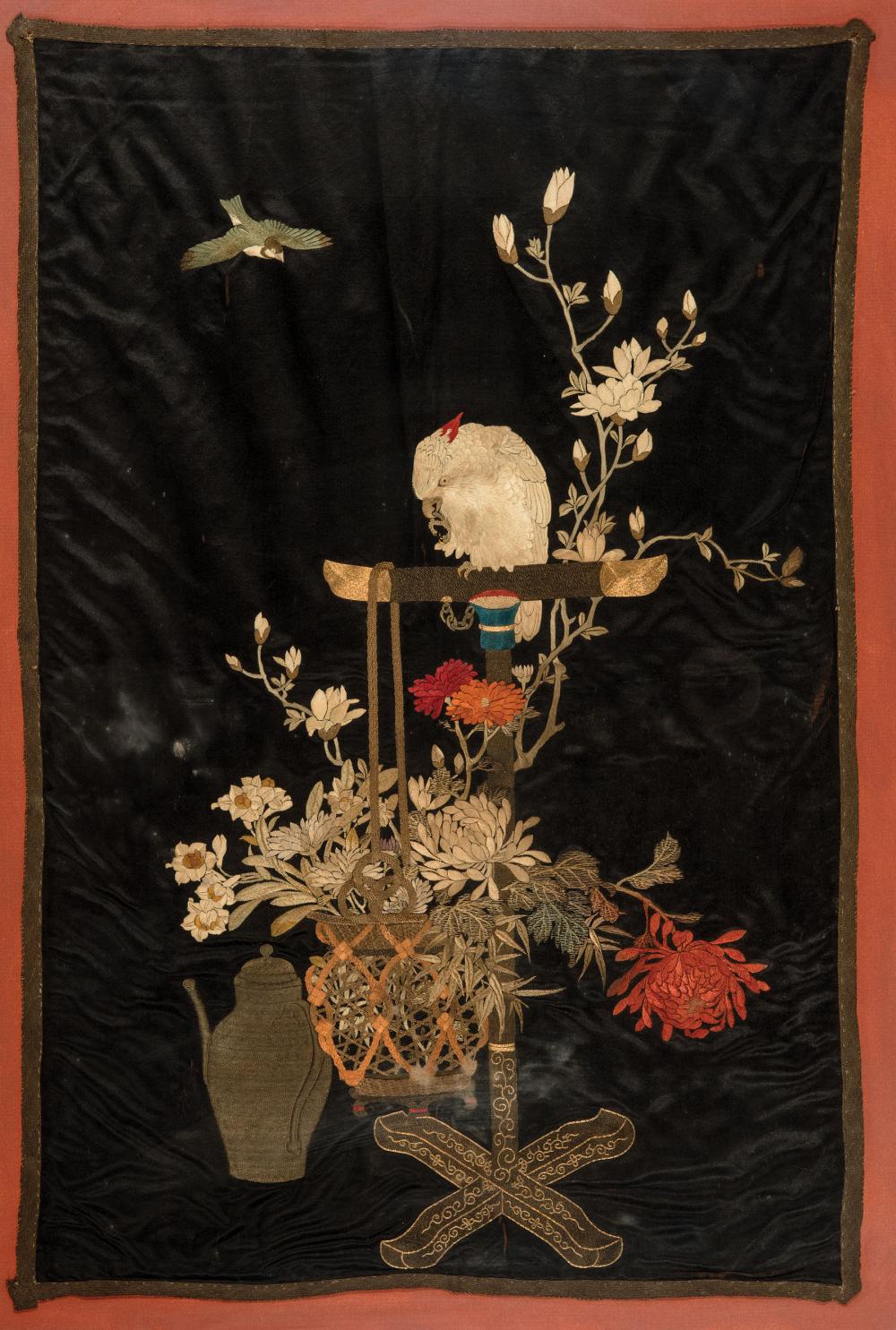 ASIAN EMBROIDERED BLACK SILK