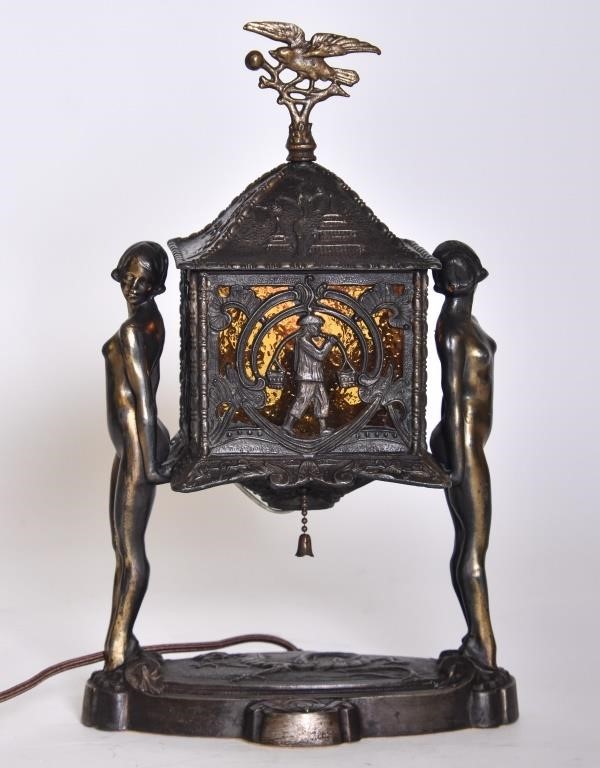 Asian faux bronze bordello lamp,