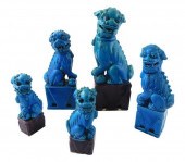 ASIAN: FIVE TURQUOISE FOO DOG