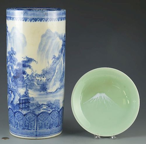 ASIAN FLOOR VASE & CELADON PLATE1st